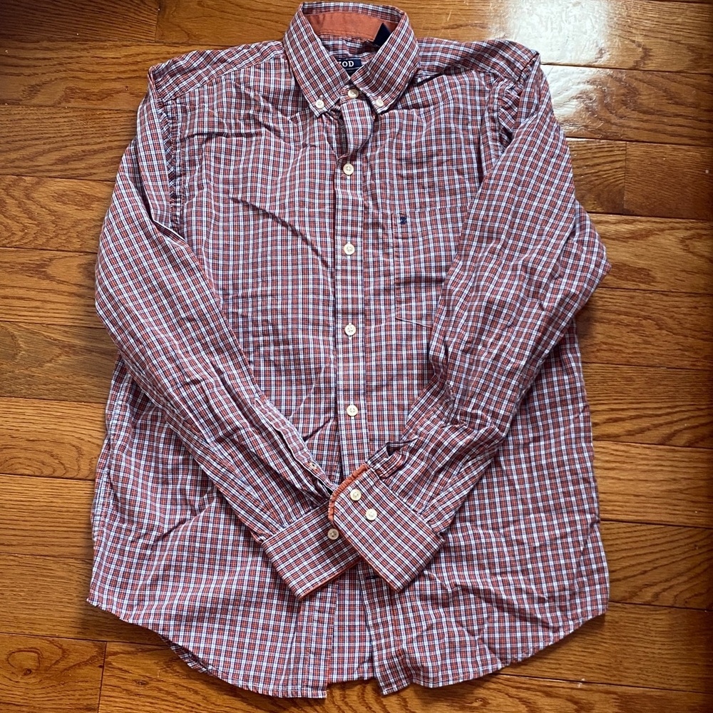 Izod Men's Red and White Plaid Button Down Shirt